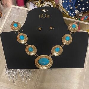 nOir Jewelry Gold Necklace with Turquoise Accents